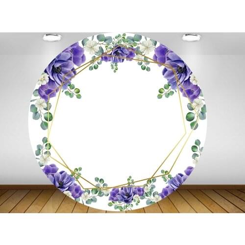 Purple flower Round panel background circle backdrop baby shower birthday party decor candy table banner YY-228