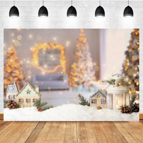 Laeacco Cartoon House Light Bokeh Christmas Tree Sequins Baby Birthday Photo Background Photographic Backdrop For Photo Studio