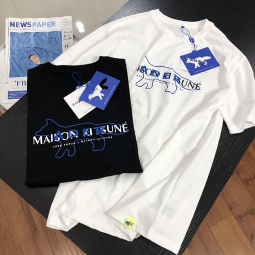 Summer Fox Embroidery Printing Men Women Loose Casual Short-sleeved T-shirt Pure Cotton Breathable White Trend Fashion -40