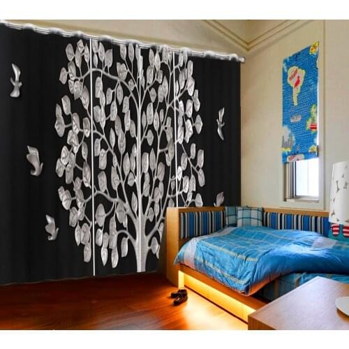 Customized size Luxury Blackout 3D Window Curtains For Living Room fashion relief flower and bird curtains