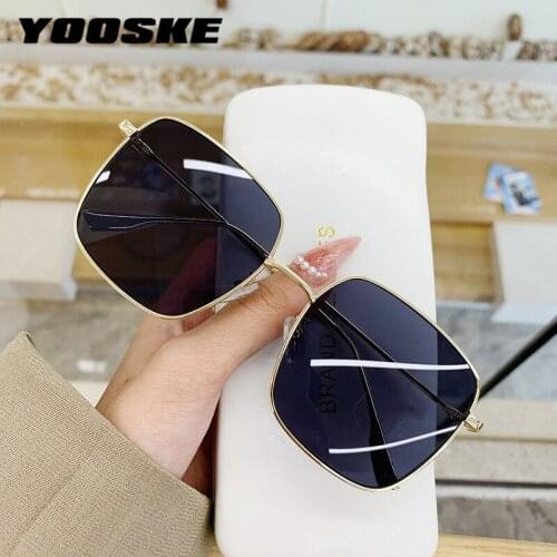 YOOSKE Brand Classic Square Sunglasses Women Men Brand Designer Mirror Lens Oversized Sun Glasses Gradient Metal Goggles UV400