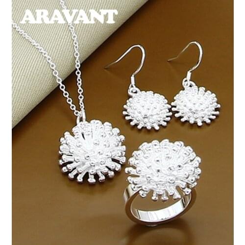 Christmas Jewelry Sets 925 Silver Firework Necklaces Earrings Rings Set For Women