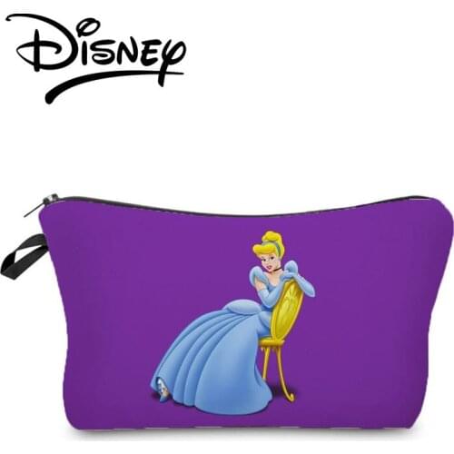 Disney Princess Cinderella Cosmetic Bag Cartoon Makeup Bag Child Organizer Bag Girl Pencil Case Gift Travel Mini Wash Bag Purple