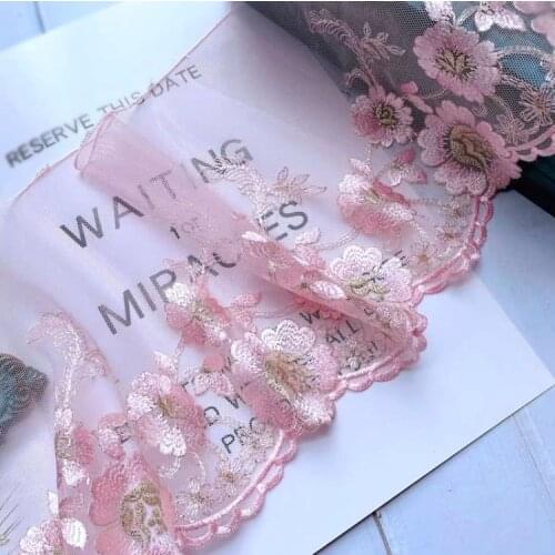 1 Meter Width 7.5cm Mesh Skin Pink Embroidery Lace Applique Trim Soft Floral Lace Fabric DIY Clothing Home Textile Sofa Trim
