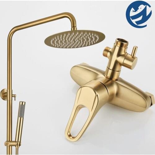 Brushed Golden Brass Rainfall Shower Faucet Bathtub Shower Mixer Faucet Height adjustable Brass Bathroom Faucet Set Hot Cold Tap