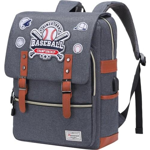 Modoker Baseball Vintage Laptop Backpack With USB Charging Chic Daypack