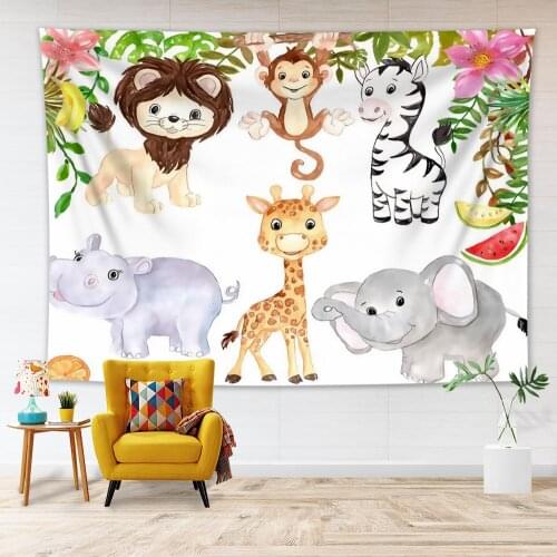 Cartoon Design Plant Animals Decoration Watercolour Wall Carpet Home Decor Hanging Living Printing Wall Tapestry Children Gift