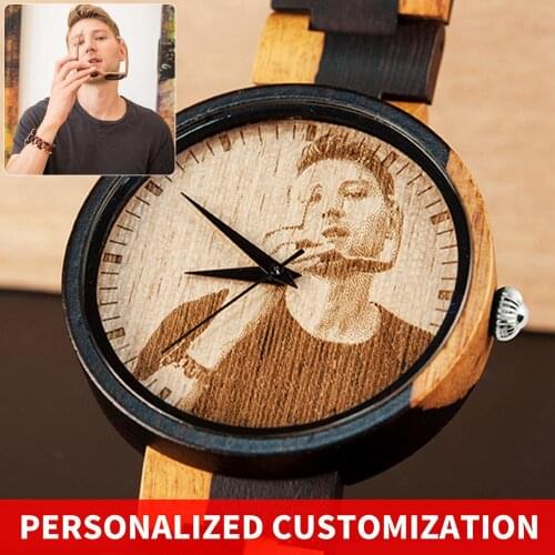 Customization Wood Watches BOBO BIRD relogio masculino Print Photo Original Wood Color Two-tone strap In Gift Box For Christmas