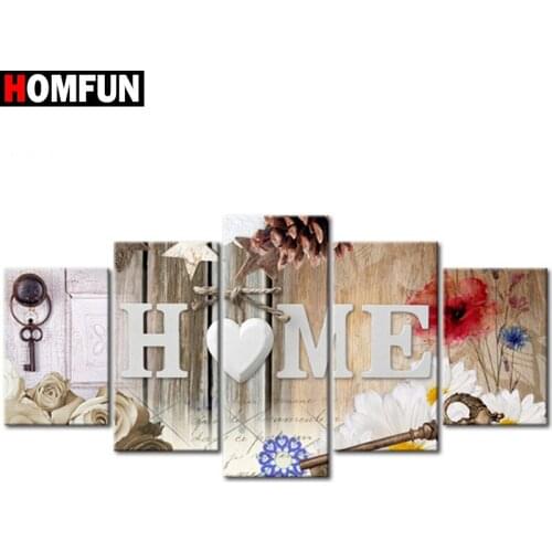 HOMFUN 5pcs Full Square/Round Drill 5D DIY Diamond Painting "Home sweet home" Multi-picture Combination Embroidery 5D Decor
