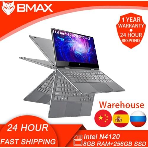 BMAX Y11 Laptop Intel N4120 8GB RAM 256GB SSD Windows10 1920*1080 Quick Charge 360 Rotating Touch Screen 11.6" Notebook PC