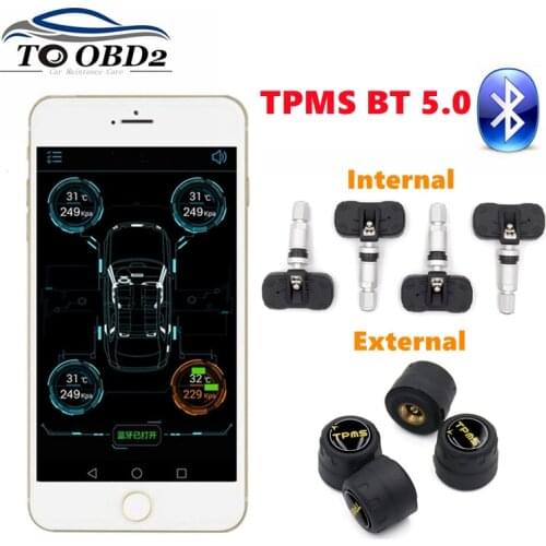 New TPMS Bluetooth 4.0 Tire Pressure Monitor System 4 Internal/External Sensor Works Android/iOS Mobile Phone APP Display