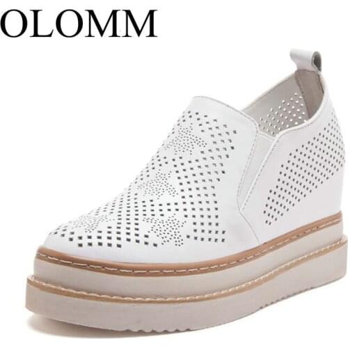 New Arrival Women Creepers Casual Breathable Flat Platform Shoes Woman Summer Casual Genuine Leather Thick Sole Shoes TD-44