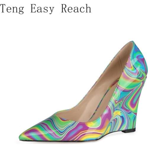 Spring New Pumps Fashion Colorful Thin Heels High Quality Female Pointed Toe Pumps Mature Hot Classic Wedges High Heels Shoes 45