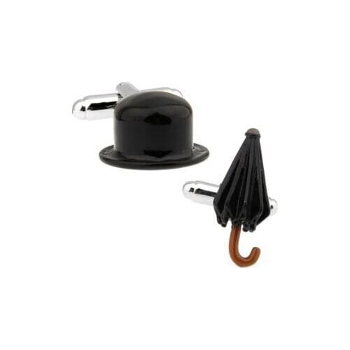New Design! Factory Price Retail Mens Cufflinks Copper Material Black Colour Hats Umbrellas Design Cuff Links Free Shipping