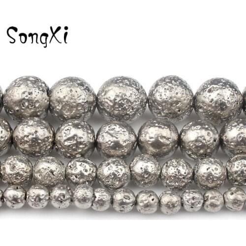 Wholesale White Golds Colors Lava Stone 4 6 8 10mm 15 Inch Diy Charm Volcanic Rock Round Loose Beads for Bracelet Jewelry Making