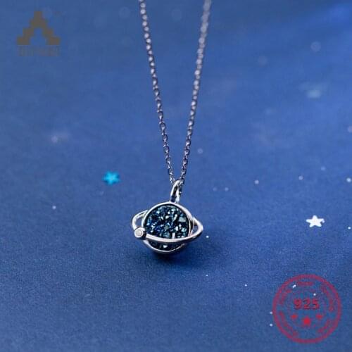 925 Silver Necklace Female Korean Fashion Sweet Blue Diamond Star Temperament Star Clavicle Necklace Female