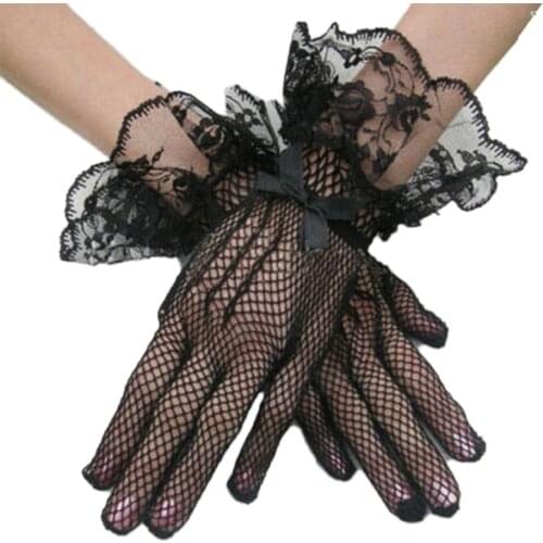 Fashion Sexy Women Evening Party Prom Driving Costume Lace Print Gloves Pretty Mesh Bride Gloves