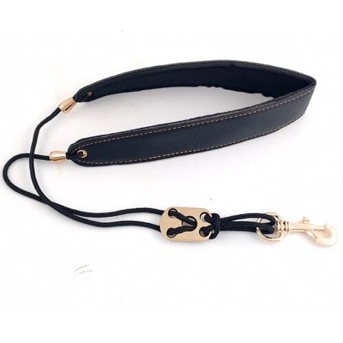 Adjustable 43-56mm Saxophone Neck Strap Leather Sax Strap Metal Hook for Tenor/ Soprano/ Alto Saxophones/Clarinet