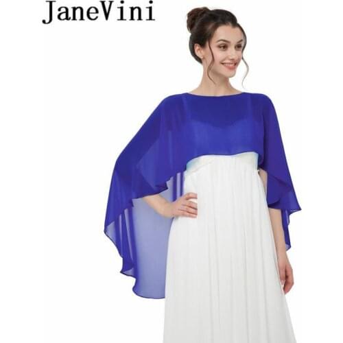 JaneVini 2019 Chiffon Bridal Cape Shawl for Wedding Dress High Low Spring Summer Women Bolero Red Cape White Navy Wraps Stoles