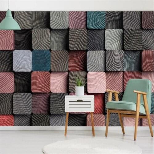 Nordic 3D Stereoscopic Geometric Color Checkered Background Wall Paper Living Room Bedroom Warm Color Decor Mural Wallpaper 3D