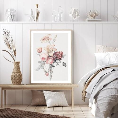 Vintage Pink Grey Floral Beige Canvas Painting Poster and Print Wall Art Pictures for Corridor Living Room Decor Home Decoration