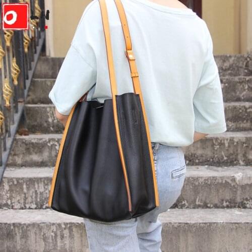 OLN Large Capacity Panelled Tote Bags for Women Casual Genuine Leather Female Shopper Bag Designer Ladies Handbag 2021 Summer