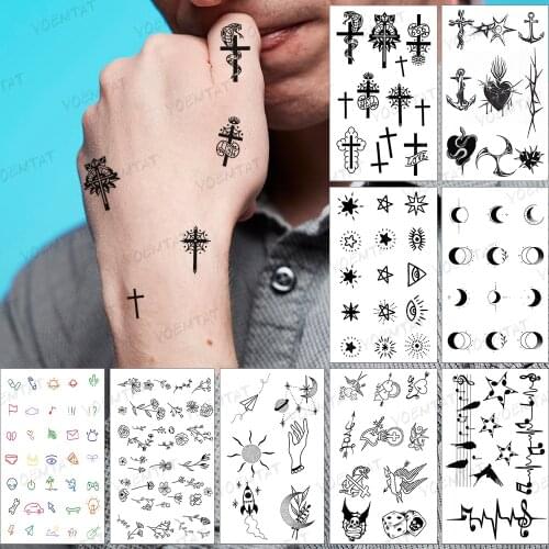 Waterproof Temporary Tattoo Sticker Cross Spider Text Small Tatto Finger Wrist Fake Tatoo Woman Man Child Flash Tattoos