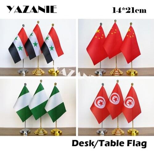 YAZANIE 14*21cm Syria China Nigeria Tunisia Desk Table National Flags for Office High Quality Polyester World Countries Flag