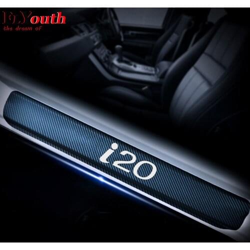 For Hyundai i20 Car Door Sill Protector Scuff Plate Stickers Threshold plate 4D Carbon Fiber Vinyl Sticker Auto Accessories