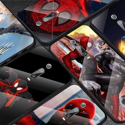 Marvel Spider Man For Xiaomi Redmi K40 K30 K20 9T 9C 9A 9 8A 7 Pro Plus Tempered Glass Luxury Cover Phone Case