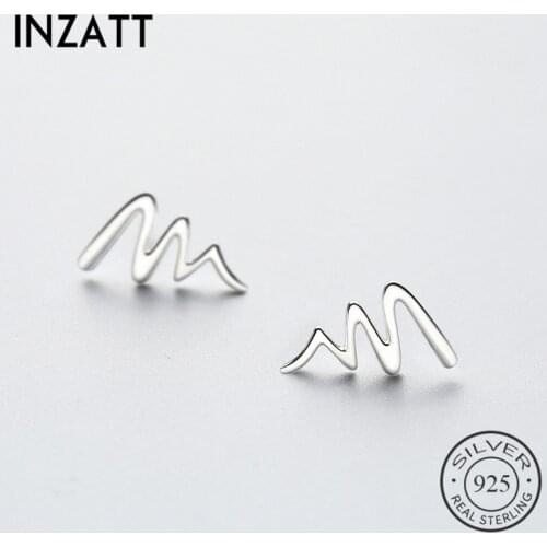 INZATT Asymmetry Real 925 Sterling Silver Wave Line Stud Earrings For Trendy Women Jewelry Accessories Bijux Minimalist Gifts