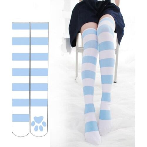 Japan Style Women Lolita Stockings Thigh High Socks Over Knee Kawaii Cute Cat Paw Printed Socks Lolita Cosplay Velvet Socks 65cm