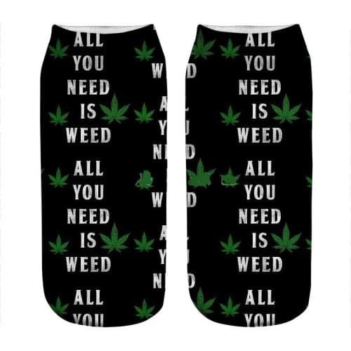 Womens socks kawaii Personality black Weed Printed Socks Woman harajuku Happy Funny Novelty cute girl gift Socks for women