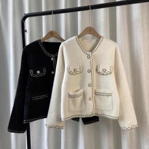 Womens Cardigan Knitted Korean Fashion Pockets Wool Sweater for Women Winter Long Sleeve O-neck Casual Knitwear Coats Female