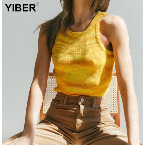 2021 Knit Crop Top Women Sleeveless T Shirts Female Casual Summer Off Shoulder Top Women Tank Top Vintage