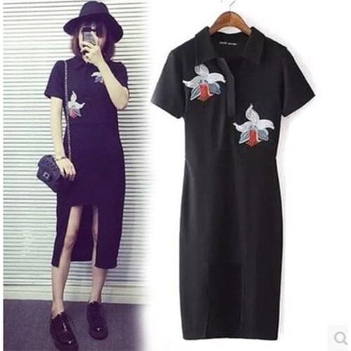 QAZXSW 2018 Spring Plus Size Women Dress Summer Slim Dresses Embroidery Irregular Long Dress Women Harajuku Dress Vestidos HB600