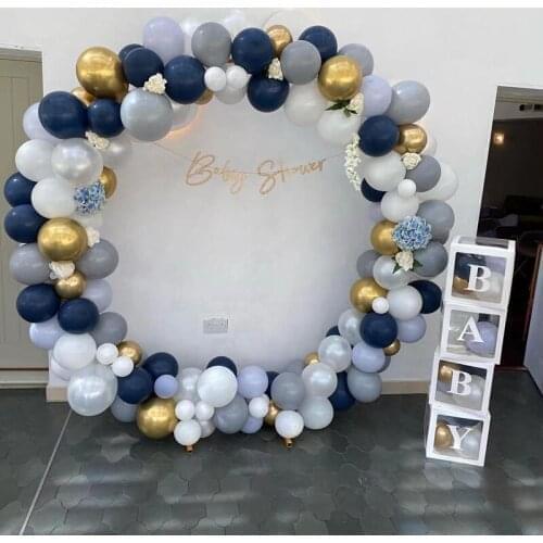 1set Round Arch Garland Kit Latex Balloons Blue Grey Balloons Set Party Backdrop Baby Shower Birthday Wedding Chrome Decors