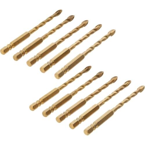 10Pcs 6mm Hex Shank Masonry Drill Bits (Tile, Brick, Concrete, Glass, Plastic,Wood) with Industrial Strength Carbide Tips