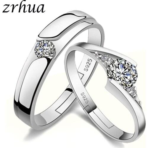 ZRHUA Romantic 2PCS Couple Ring Set High Quality 925 Sterling Silver Stamp Cubic Zirconia Women Engagement Rings Wedding Jewelry