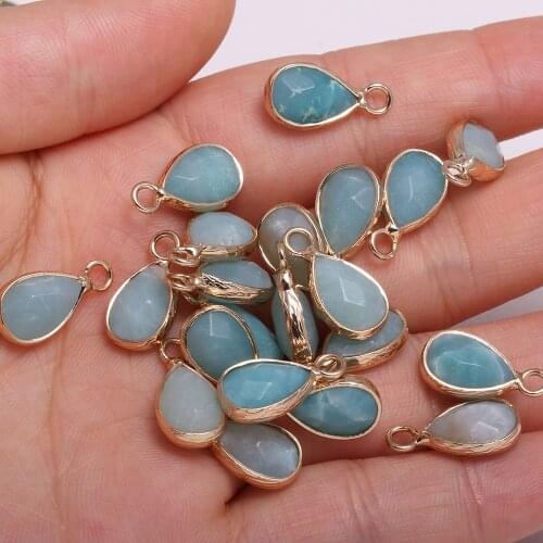 2pc Natural Stone Pendants Water Drop Faceted Amazonites Crystal for DIY Necklace Earring Jewelry Making Accessories 10x14mm