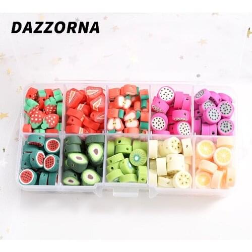 200Pcs Fruit Shape Design Clay Spacer Beads Charm Polymer Loose Beads For DIY Bracelet Necklace Crafts Accessories Mixed Boxed