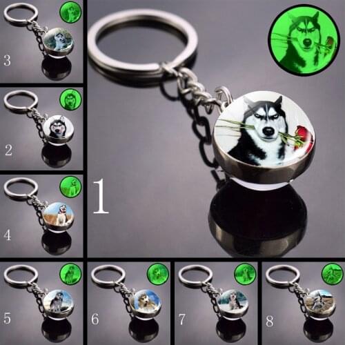 2020 Luminous Glass Ball Keychain Keyrings Cool Hip Hop Husky Photo Glow in the Night Keychains for Women Girlfriend Gifts