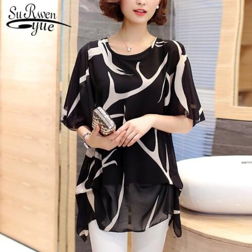 2021 Casual Fat MM Summer Baggy Shirt XL 200 Pound Female Coat Blouse New over Size Short Sleeved Chiffon Shirt 60A 30