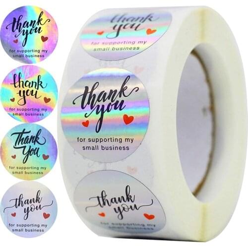 50-500PCS Holographic Rainbow Commercial Stickers Roll Thank You Adhesive Labels for Envelope Seal Business Gift Wapping