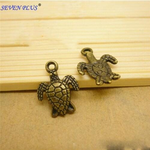 High Quality 50 Pieces/Lot 15mm*12mm Antique Bronze Plated Small Turtle Accessory Animal Charm