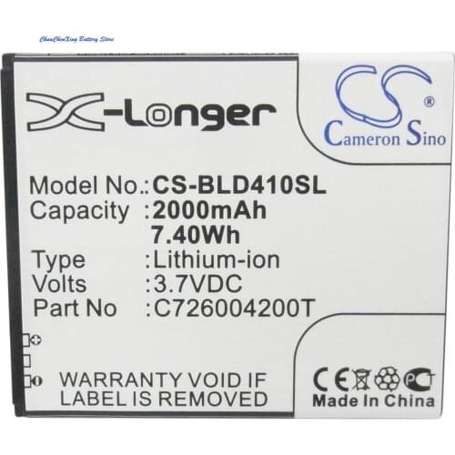 Cameron Sino 2000mAh Battery C726004200T for BLU D410, D410a, D410i, D412L, D412u, Dash 5.0
