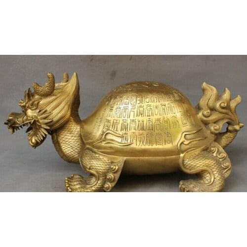 Bi002398 24" FengShui Chinese Pure Brass Copper 100 Shou Longevity Dragon Turtle Statue