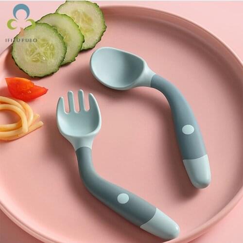 Children Learn to Eat Training Tableware Twist Fork Spoon Silicone Soft Spoon Baby Bendable Spoon WYW