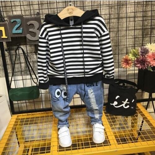 Baby Boys Sets spring and autumn Boys Sets Clothes Hoodies and jeans cotton sports stripe Set Children Suit 2-6year