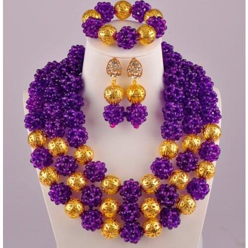 Purple Necklace Jewelry Set African Beads Nigerian Wedding Jewelry Sets